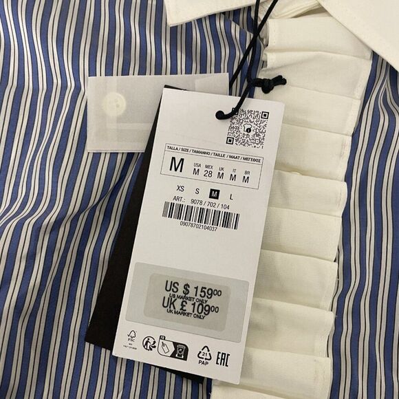 Zara  Stefano Pilati Women Dress M Blue Striped Placket Long Sleeve 9078/702 NWT - Picture 7 of 11